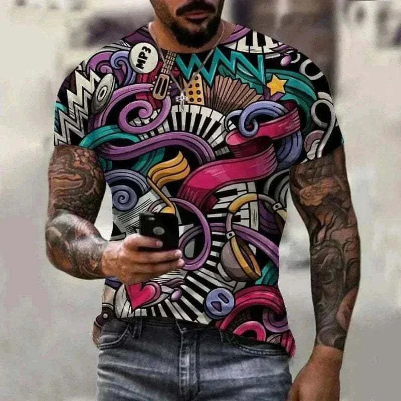 Men Wearing New Summer Fashion Music Art Color Neon Graffiti 3D T-Shirt