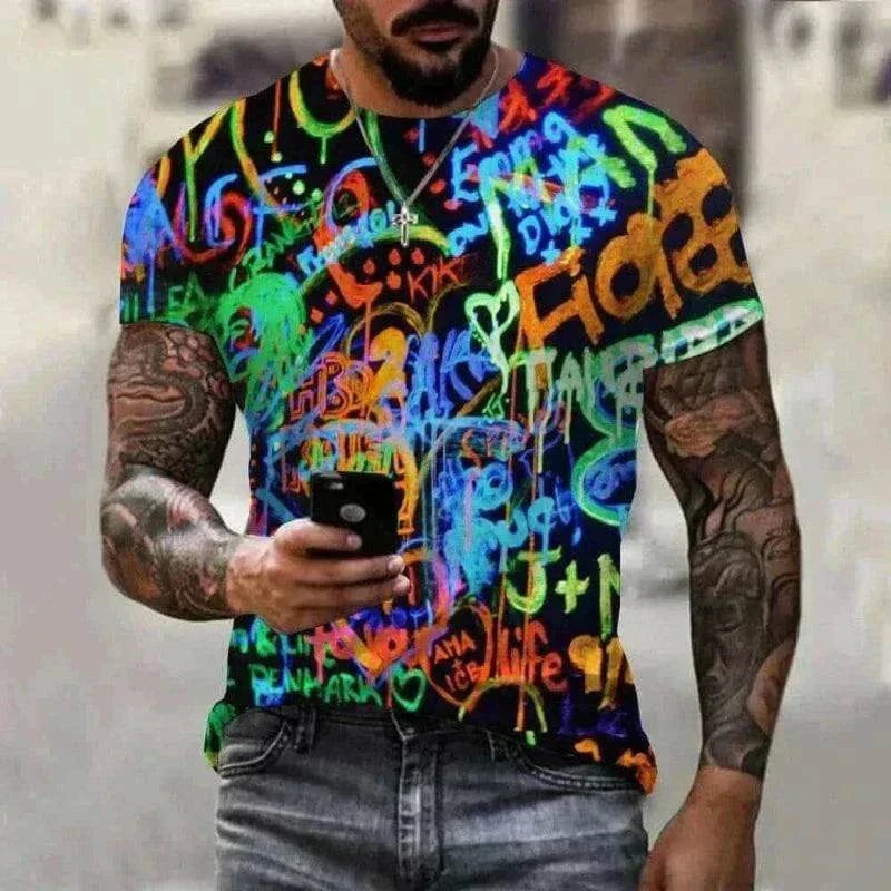 Men Wearing New Summer Fashion Music Art Color Neon Graffiti 3D T-Shirt