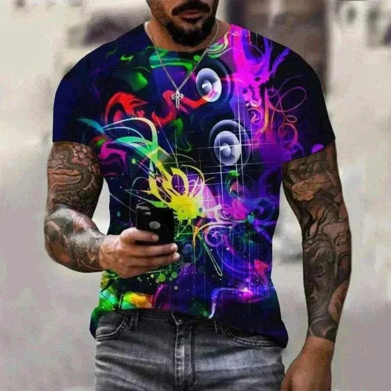 Men Wearing New Summer Fashion Music Art Color Neon Graffiti 3D T-Shirt