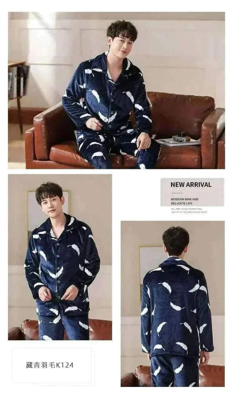 Men's Fashion Style Store Pajamas Sets for Men Winter Thick Warm
