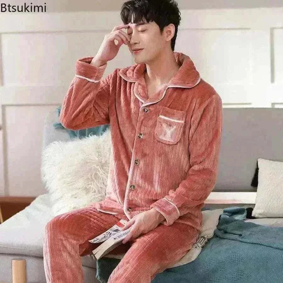 Pajamas Sets for Men Winter Thick Warm.