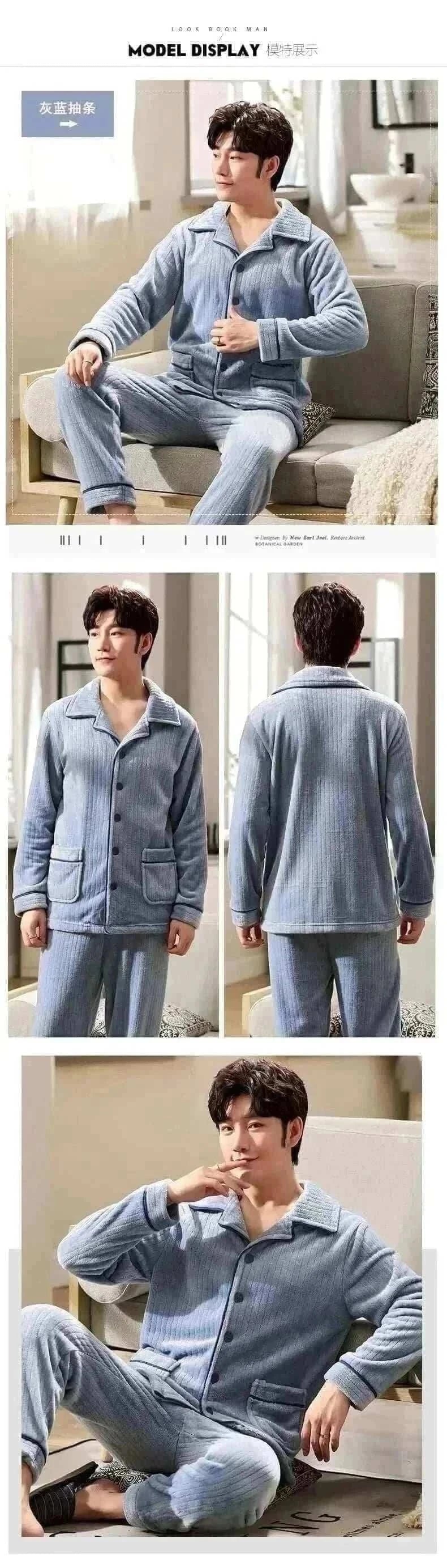 Men's Fashion Style Store Pajamas Sets for Men Winter Thick Warm