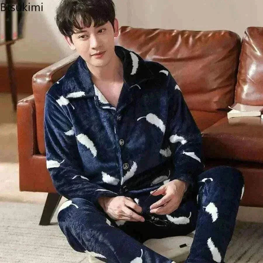 Pajamas Sets for Men Winter Thick Warm.