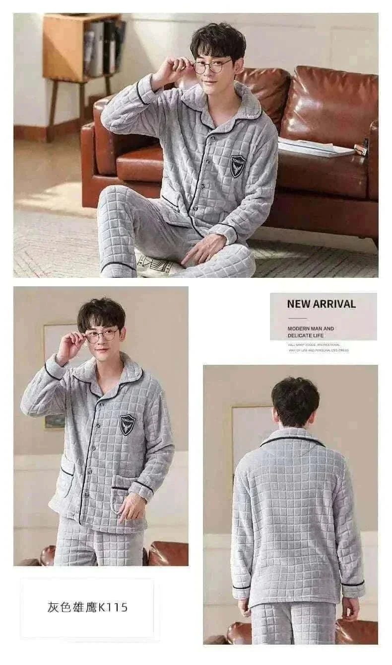 Men's Fashion Style Store Pajamas Sets for Men Winter Thick Warm