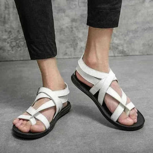 Summer Classic Black/White Men Rome Genuine Leather Roman Sandals Gladiator 2023 Breathable Sandals Romanas Hombre Flat Sandles, mens sandals uk