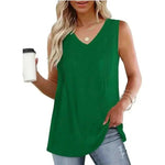 Women Wearing  Green Summer Pleated Tank Tops