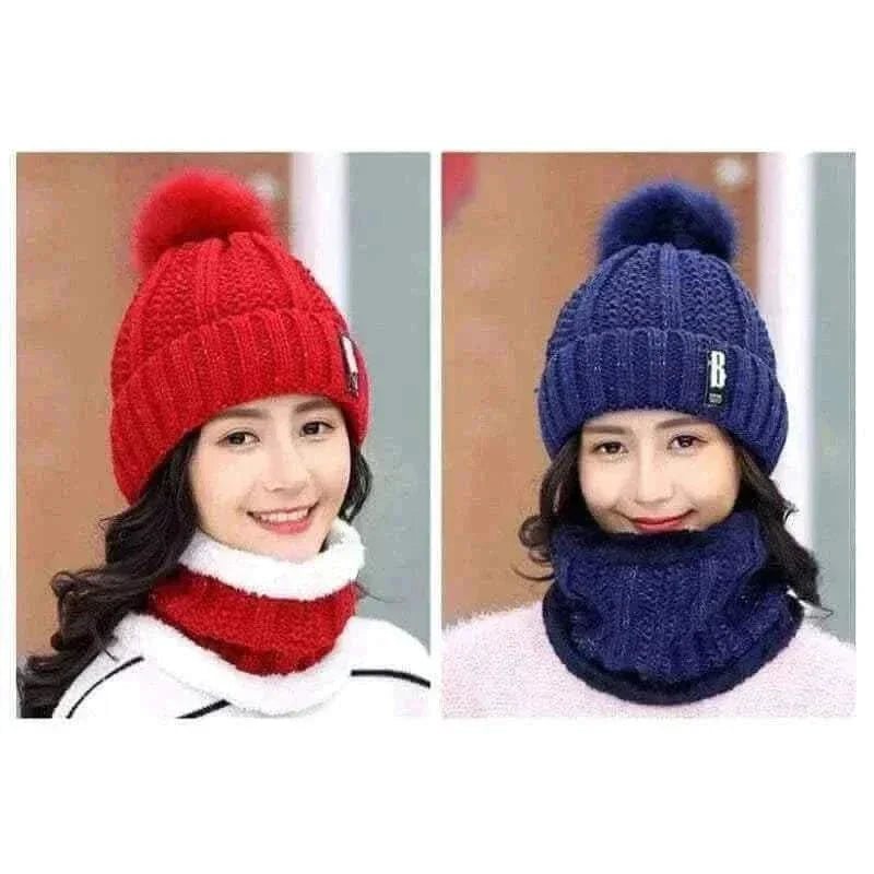 Terokk Winter Knitted Scarf Hat Set Windproof Neck Protective Warm