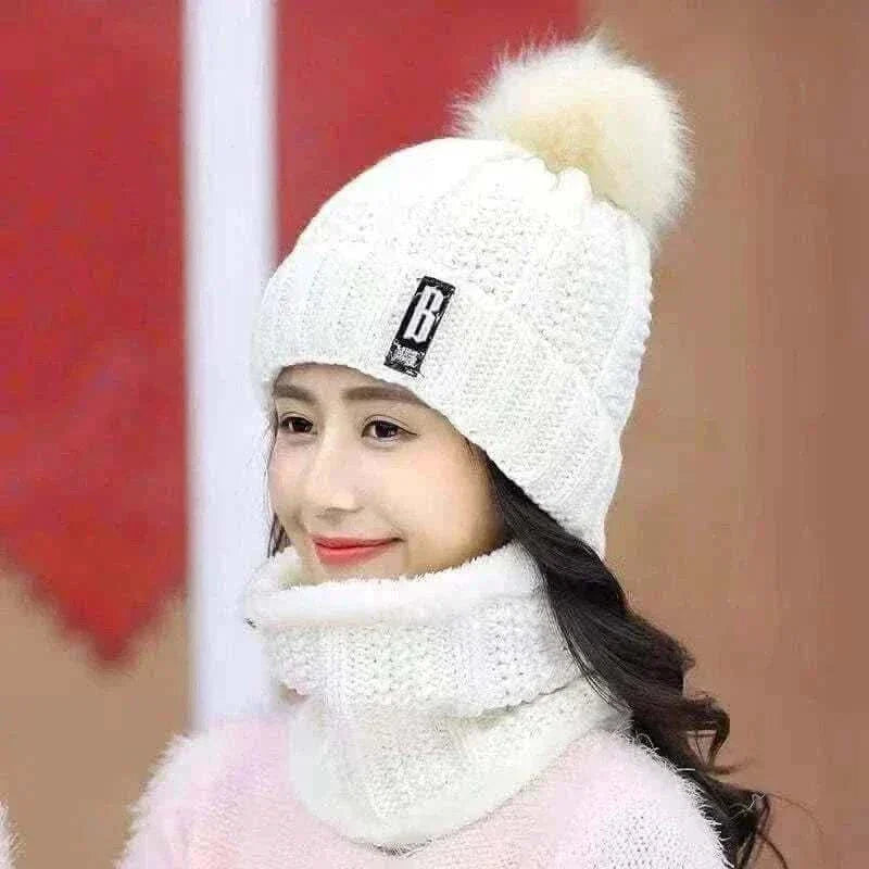 Terokk Winter Knitted Scarf Hat Set Windproof Neck Protective Warm