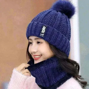 Terokk Winter Knitted Scarf Hat Set Windproof Neck Protective Warm