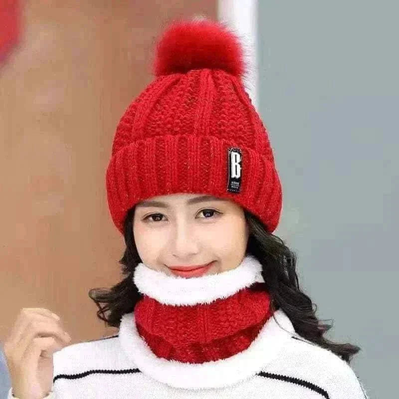 Terokk Winter Knitted Scarf Hat Set Windproof Neck Protective Warm