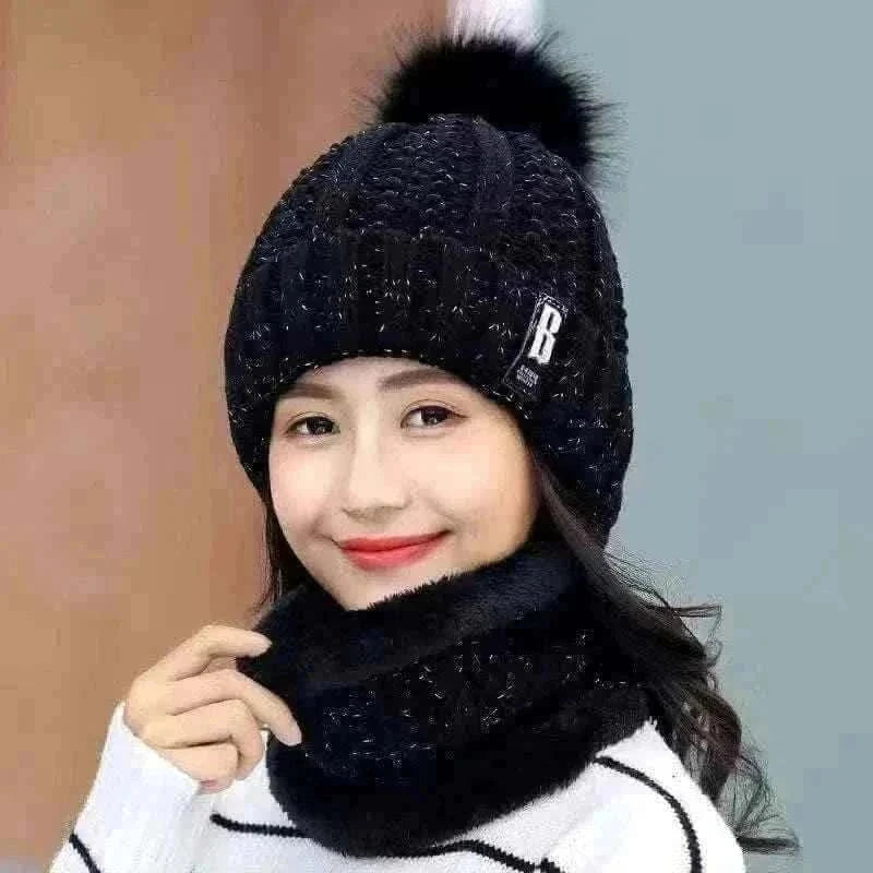 Terokk Winter Knitted Scarf Hat Set Windproof Neck Protective Warm