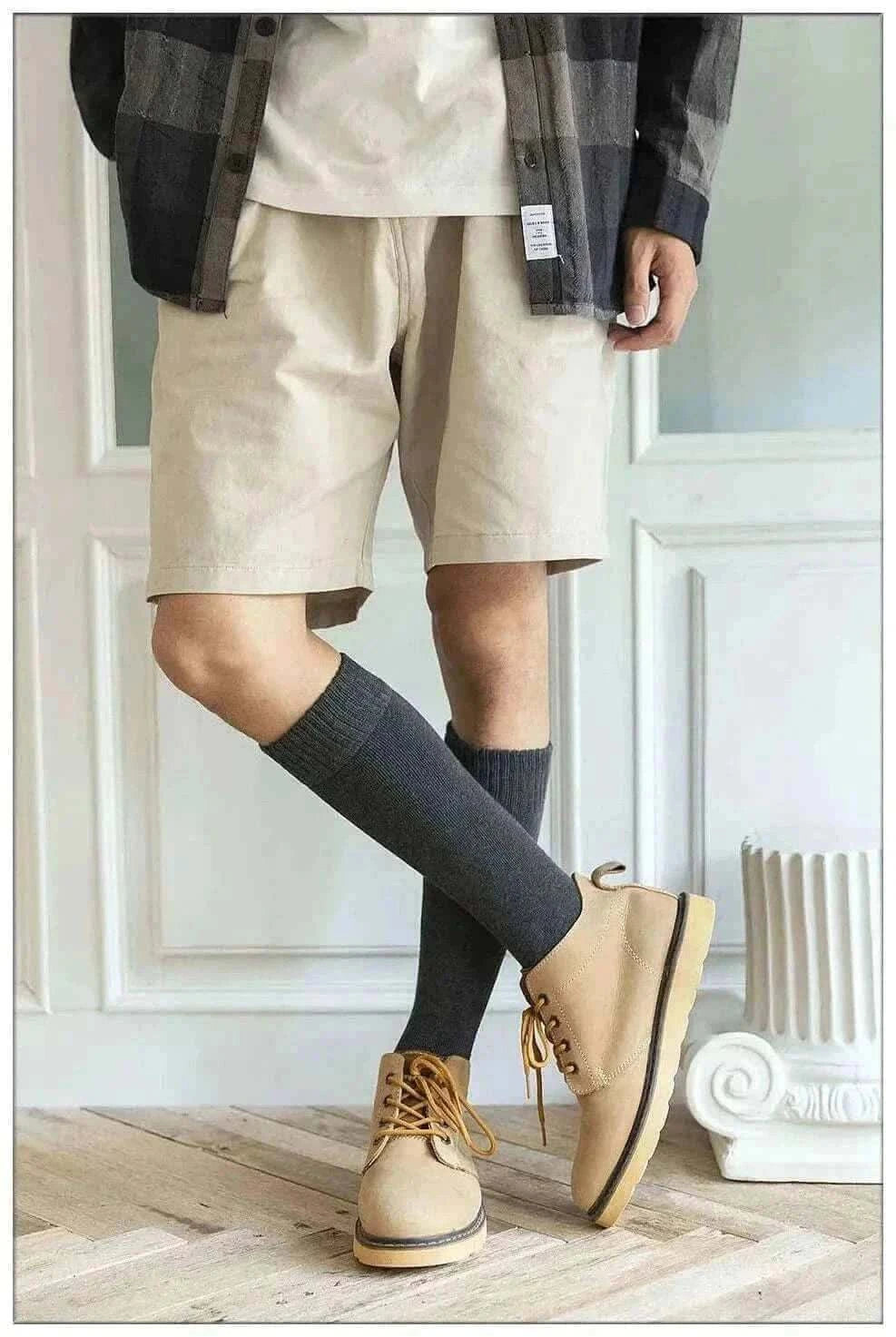 Winter Men's New High-Grade Thick Warm Solid Color Wool Material Fashion Casual Calf Long Socks 3 Pair.