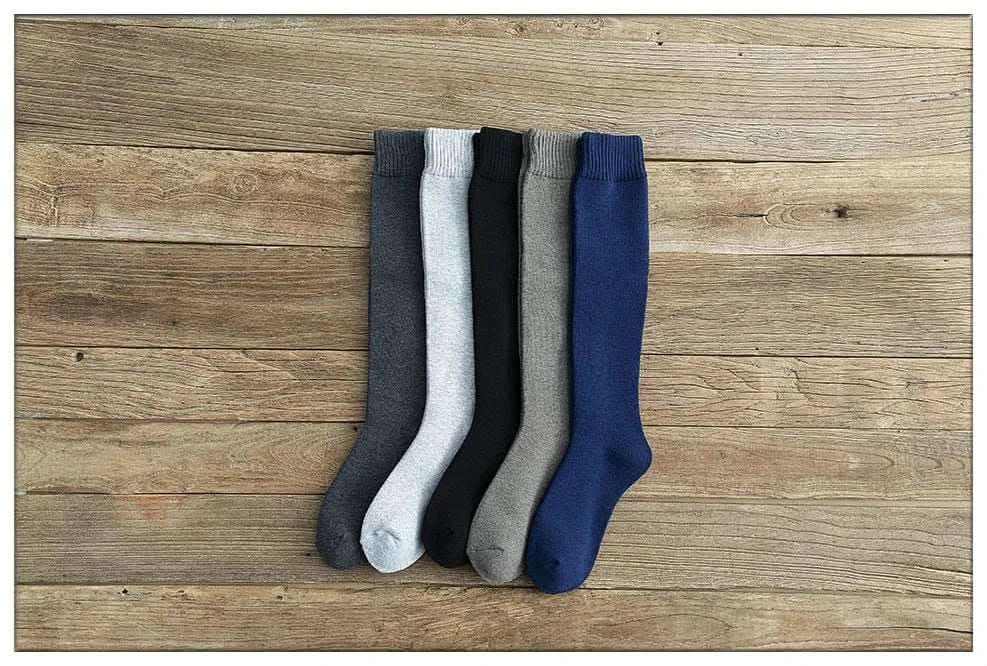 Winter Men's New High-Grade Thick Warm Solid Color Wool Material Fashion Casual Calf Long Socks 3 Pair.