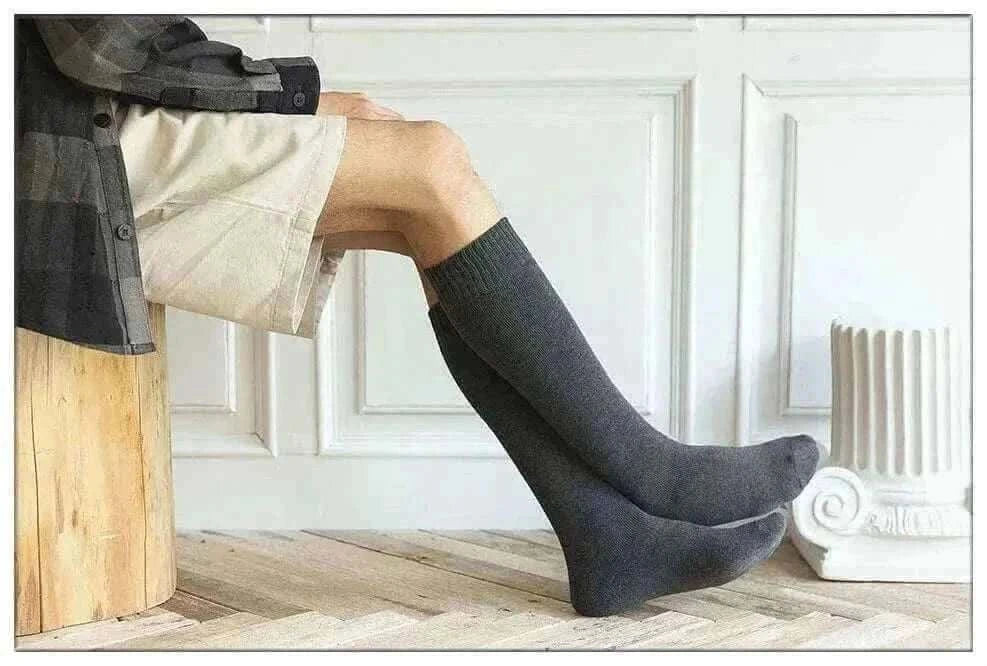 Men's Fashion Style Store Winter Men's New High-Grade Thick Warm Solid Color Wool Material Fashion Casual Calf Long Socks 3 Pair
