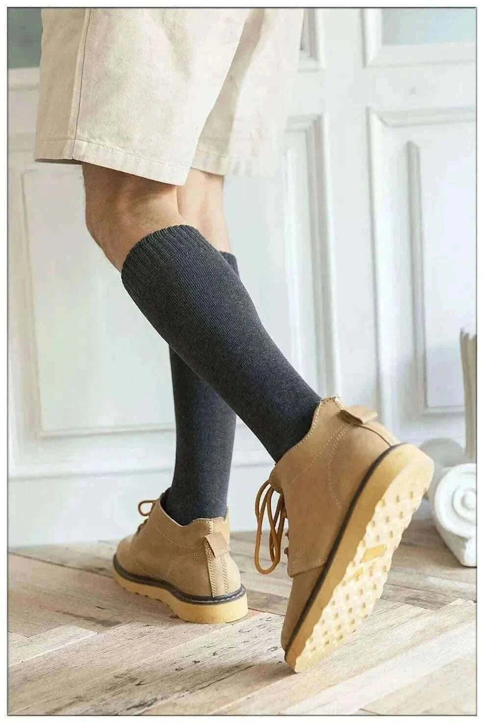 Winter Men's New High-Grade Thick Warm Solid Color Wool Material Fashion Casual Calf Long Socks 3 Pair.