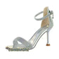 Women Summer Sandals 8.5cm High Heeled Rhinestone Crystal Middle Heels Ankle Strappy Sandles Lady Wedding Event Party Gold Shoes.