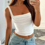 Model Wearing  White Summer Sexy Backless Women's Tank Top