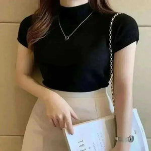 Women's Black High Neck Tops.