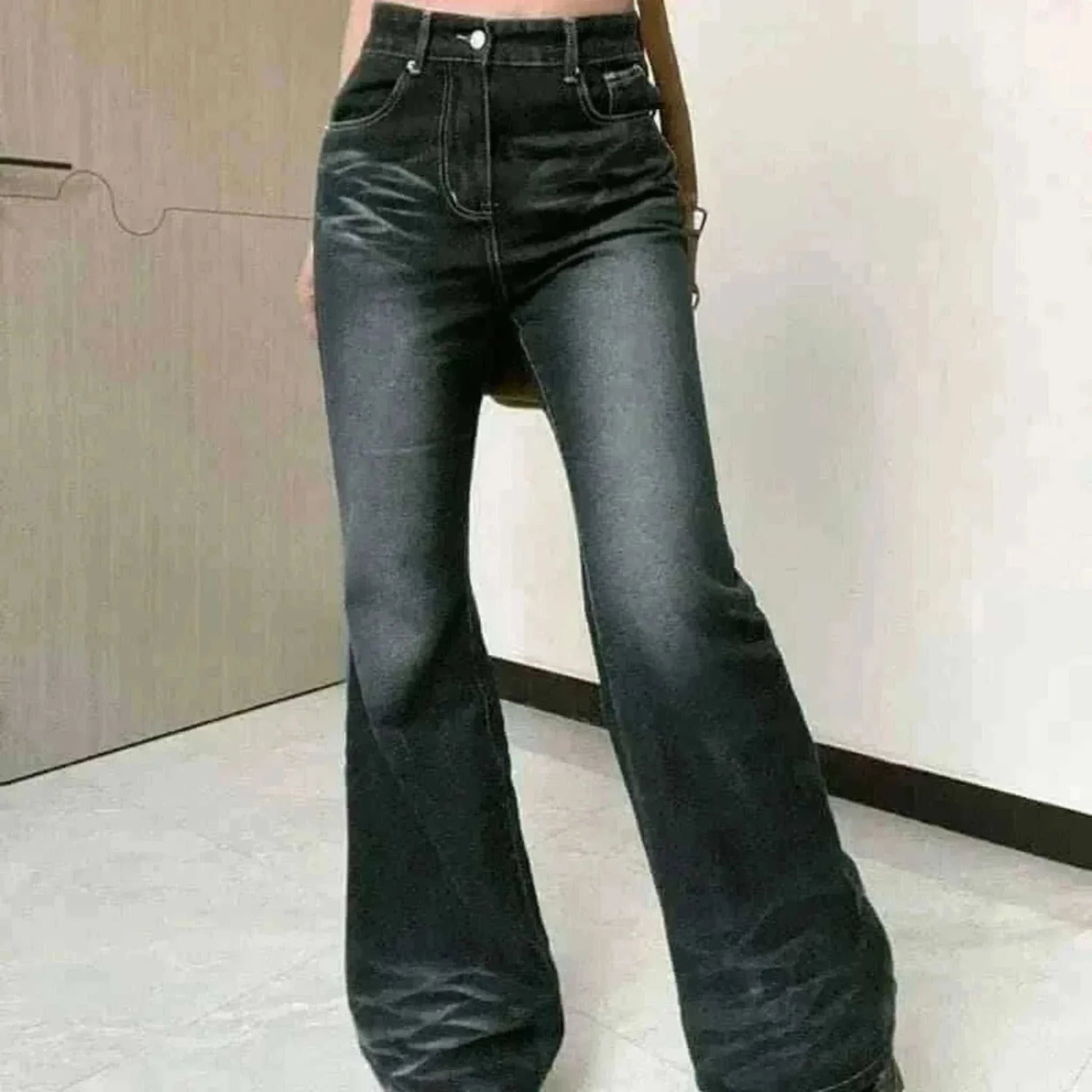 Women's High Waisted Jeans Wide Flare Leg Denim Pants Y2K Patterned Baggy Flared Hem Stretch Bell Bottom Trousers Streetwear.