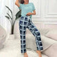 Women's Pajamas Set Casual Home Clothes Soft Comfortable Crew Neck T-Shirt & Plaid Pants.