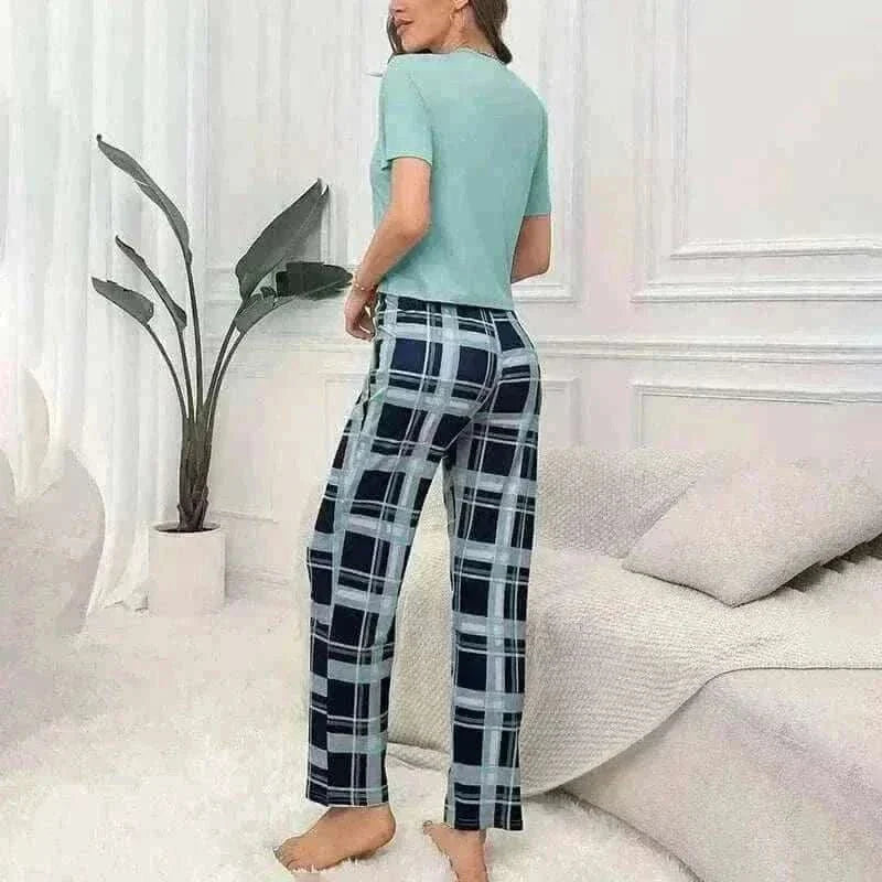 Women's Pajamas Set Casual Home Clothes Soft Comfortable Crew Neck T-Shirt & Plaid Pants, pajamas for women uk