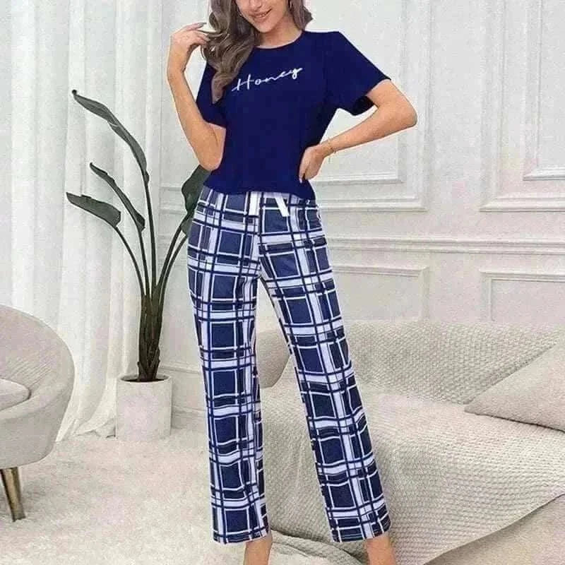 Women's Pajamas Set Casual Home Clothes Soft Comfortable Crew Neck T-Shirt & Plaid Pants, pajamas for women uk