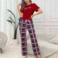 Women's Pajamas Set Casual Home Clothes Soft Comfortable Crew Neck T-Shirt & Plaid Pants.